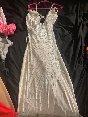 slim fit dress slacks Champagne Unique Sequin and Feather Trumpet Prom Dress main image 0